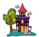 Horror castle with children costume and cat Vector Image